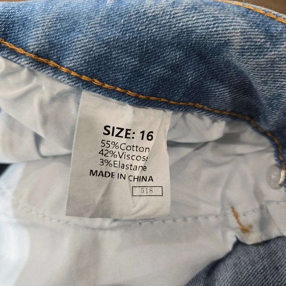 Sidefeel Barrel Jeans Size 16 Light Wash High Rise Curved Leg Stretch Denim 1295